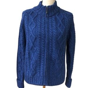 Inis Crafts Made in Ireland Sweater Merino Wool Cable Knit Full Zip Medium